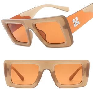 Luxury Brown & Orange Square Sunglasses Unisex Classy Exotic
